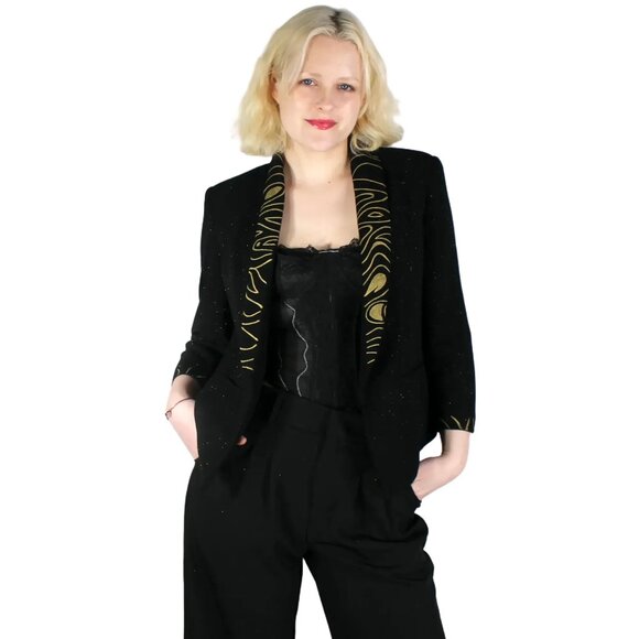 Desperately Seeking 80s Pyramid Style Size Medium Black Glitter Susan Jacket - Picture 8 of 11